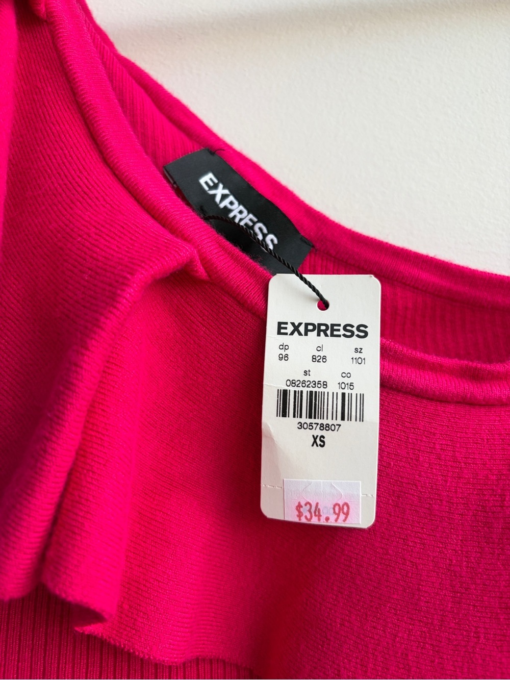BNWT Express Hot Pink One-Shoulder Ruffle Crop Top - Picture 6 of 11